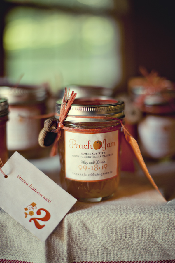 jar of peach jam given as a wedding favor - wedding photo by top Atlanta based wedding photographers Scobey Photography